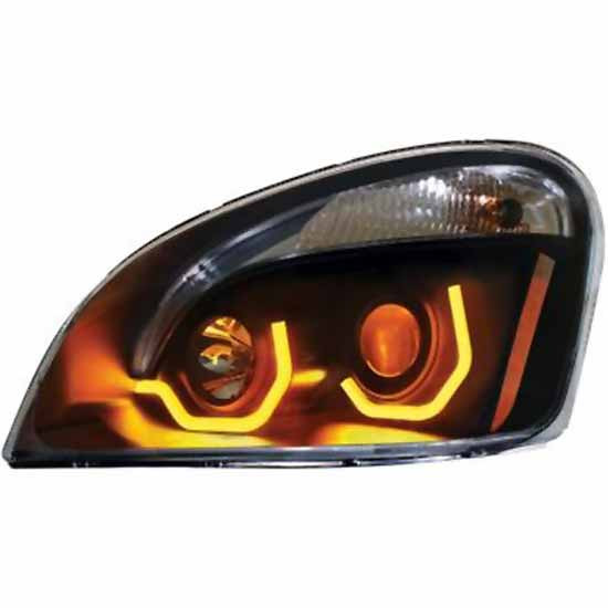 Blackout Projection Headlight With Dual Function Amber Led Light Bar For Freightliner Cascadia