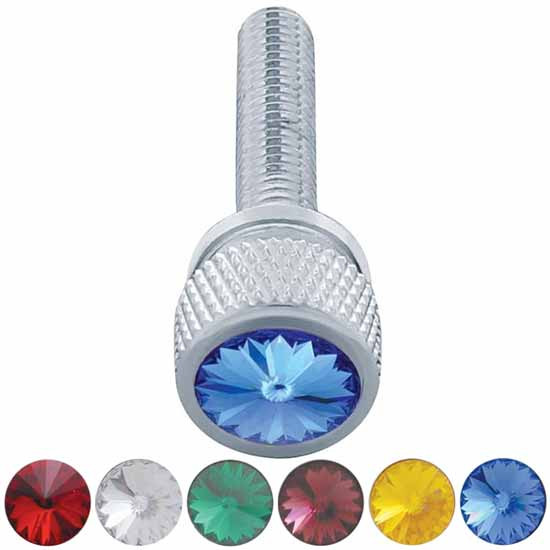 Chrome Long Dash Screw With Crystal For Kenworth - 12 Pack