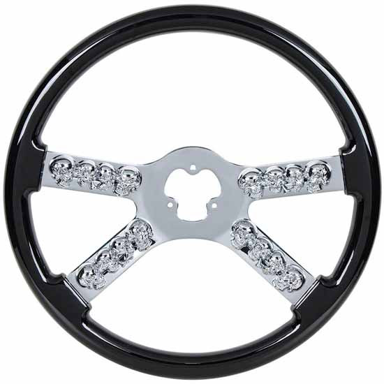 18 Inch Chrome Steering Wheel With Skull Accent