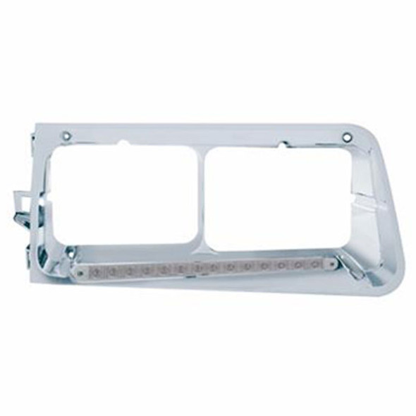 14 LED Rectangular Dual Headlight Bezel, Driver Side - Amber LED/ Clear Lens For Freightliner FLD