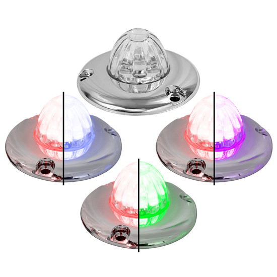 Legendary 1-1/2 Glass Watermelon Red Light With Aux Color 4 Wire Dual Tone Flat Chrome Bezel Led Lights
