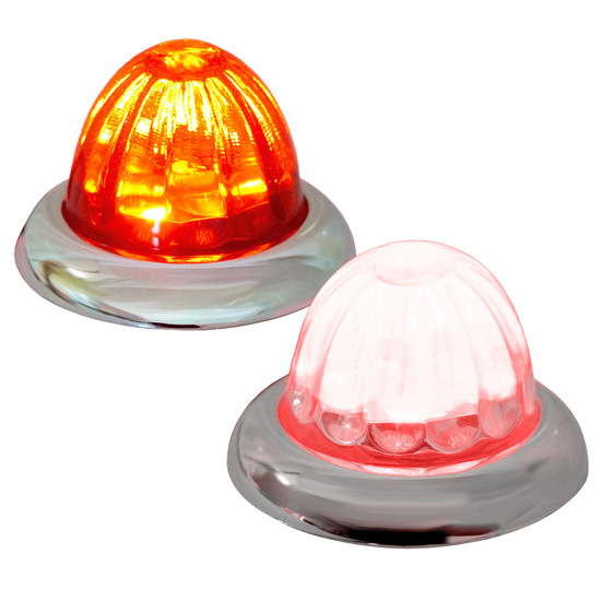 Legendary 1-1/2 Glass Watermelon Red 3 Wire Dual Function Chrome Bezel, Stud Mount Led Lights