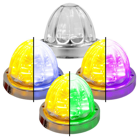 Legendary 3-1/2 Glass Watermelon Amber Light With Aux Color 4 Wire Dual Tone Stainless Steel Bezel Led Lights