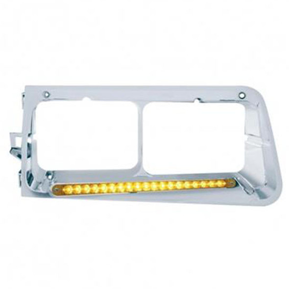 Chrome Plastic 19 LED Dual Square Headlight Bezel, Passenger Side - Amber LED/ Amber Lens For Freightliner FLD