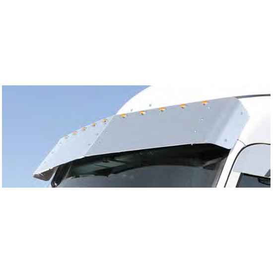 15.5 Inch Stainless Steel Drop Visor With 10 Mini Lights Amber LEDs/Clear Lens By Roadworks Fits Peterbilt 567 And 579