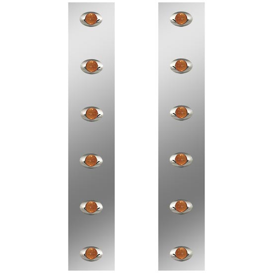 19.5 Inch Stainless Steel Front Air Cleaner Light Panels W/ 12 H3 Amber/Clear LEDs By Roadworks Fits Peterbilt 379 W/ Vortox Breather