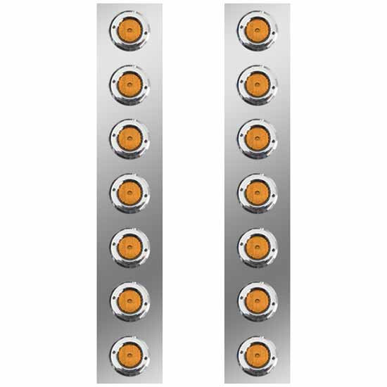 24.5 Inch Stainless Steel Front Air Cleaner Light Panels With 14 - 2 Inch Amber/Amber LEDs By Roadworks Fits Peterbilt With 15 Inch Breather