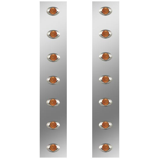 24.5 Inch Stainless Steel Front Air Cleaner Light Panels With 14 M3 Amber/Amber LEDs By Roadworks Fits Peterbilt With 15 Inch Breather