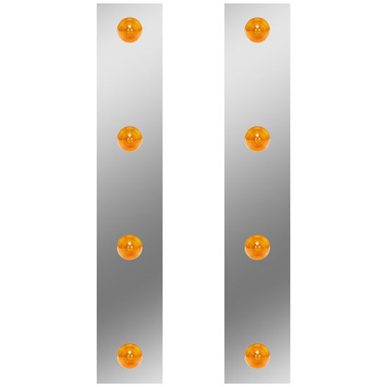 13 Inch Stainless Steel Front Air Cleaner Panels With 8 - 2 Inch Beehive Amber/Amber LEDs By Roadworks Fits Peterbilt With 15 Inch Breather
