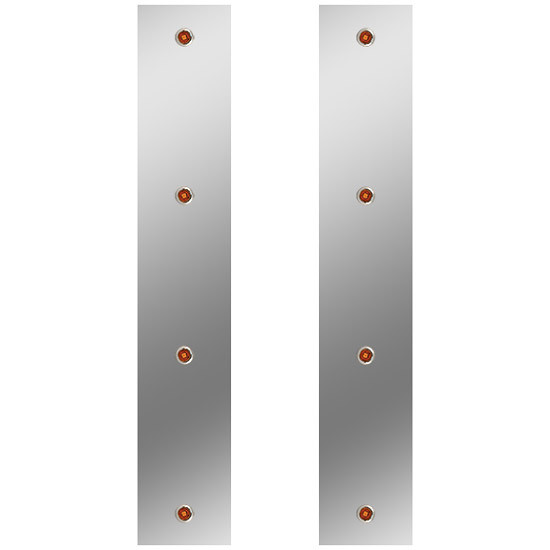 13 Inch Stainless Steel Front Air Cleaner Panels With 8 - 3/4 Inch Button Amber/Amber LEDs By Roadworks Fits Peterbilt With 15 Inch Breather