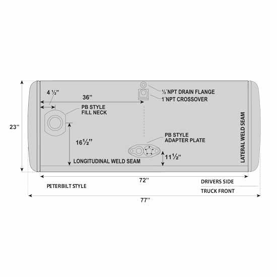 BESTfit 135 Gallon Rear Fill Fuel Tank 23 X 77 Inch, Driver Side  For Peterbilt Early Style
