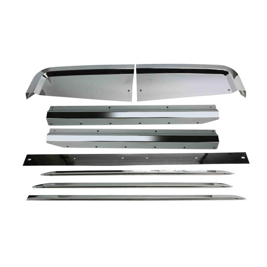 Grille Surround Chrome W/ Crown, Driver, Passenger, Lower Trim & 3 Grille Bars Fits Kenworth W900L