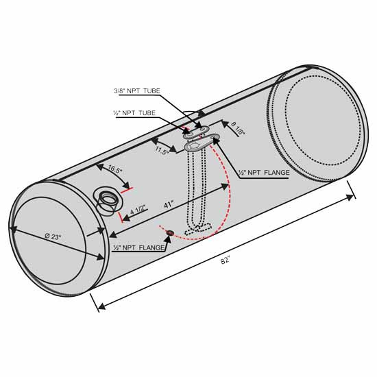 BESTfit 150 Gallon Rear Fill Fuel Tank 23 X 87 Inch  For Peterbilt Passenger Side Late Style