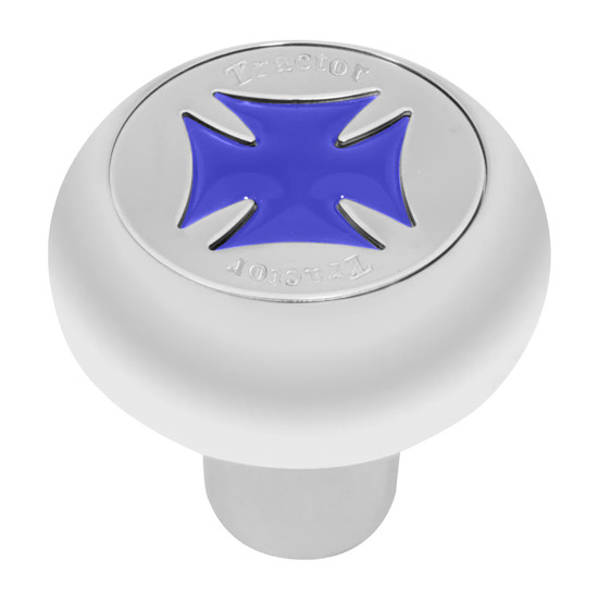 Chrome Aluminum Screw-In Trailer Knob With Blue Iron Cross
