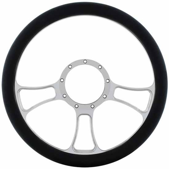 Chrome Aluminum 14 Inch Blade Style Steering Wheel With Black Engineered Leather Grip