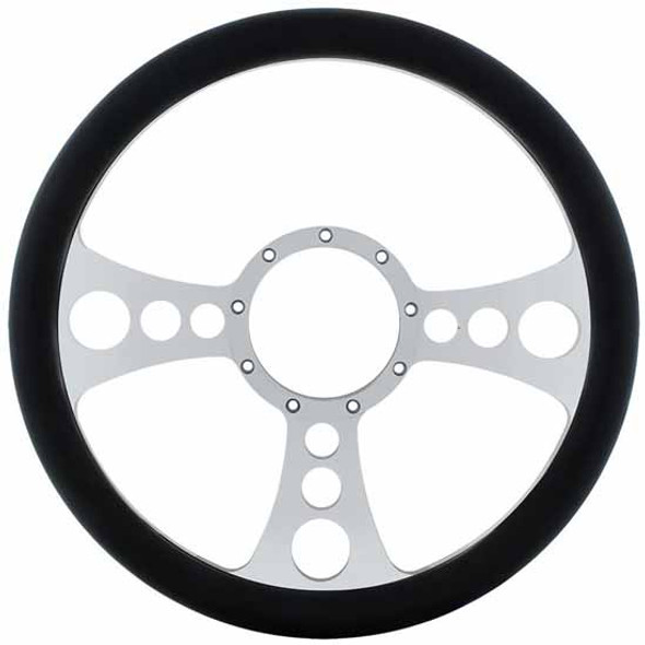 Chrome Aluminum 14 Inch Chopper Style Steering Wheel W/ Black Engineered Leather Grip