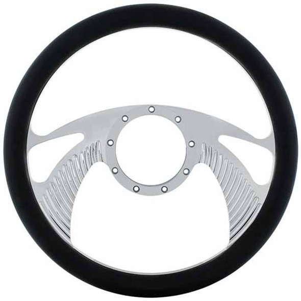 Chrome Aluminum 14 Inch Scorpion Style Steering Wheel W/ Black Engineered Leather Grip