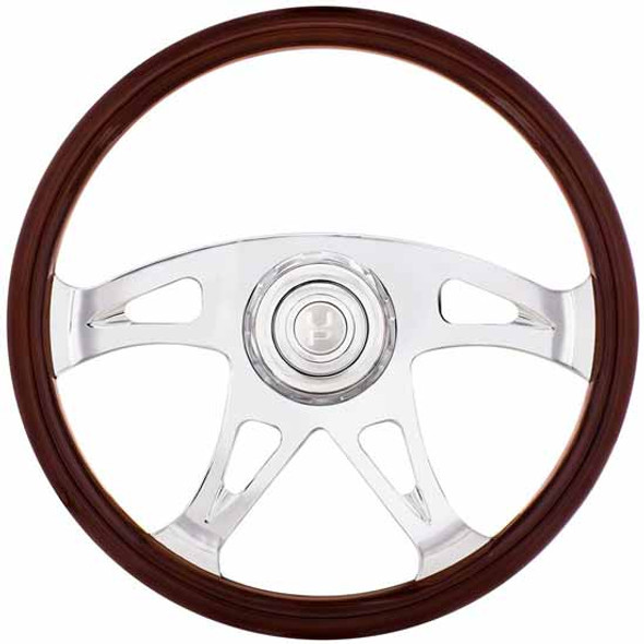 18 Inch Boss Steering Wheel With Chrome Horn Bezel And Horn Button - Woodgrain