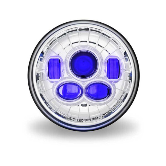 7 Inch Round Chrome Blue Black Lit Led Projector Headlight
