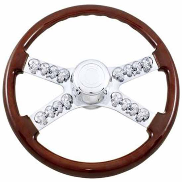 18 Inch Chrome 3D Skull Steering Wheel Hub And Horn Kit, 36 Spline For International