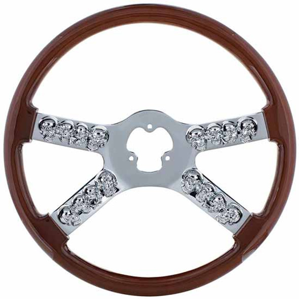 18 Inch Chrome Steering Wheel With Skull Accent - Wood
