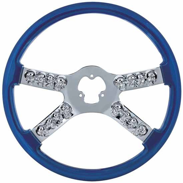 18 Inch Chrome Steering Wheel With Skull Accent - Blue