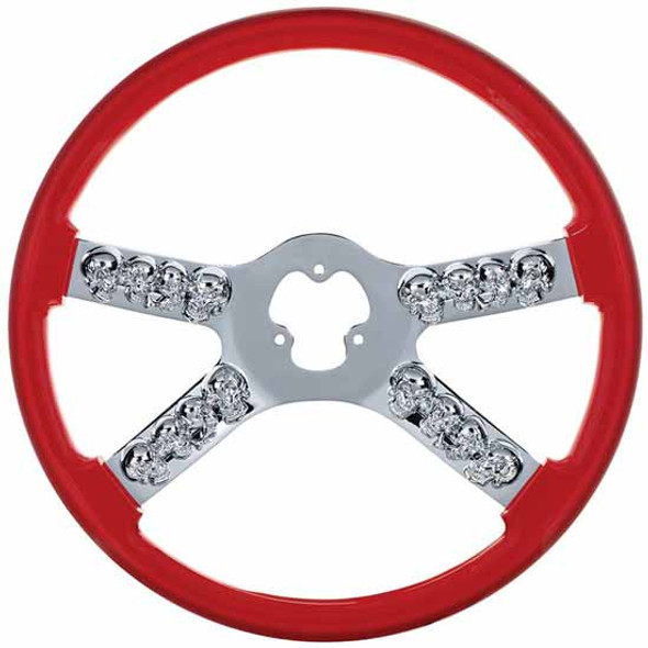 18 Inch Chrome Steering Wheel With Skull Accent - Red