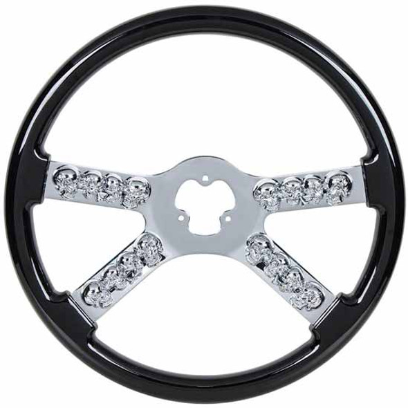 18 Inch Chrome Steering Wheel With Skull Accent - Black