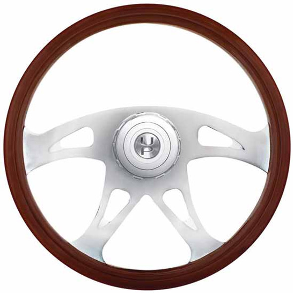 18 Inch Boss Style Wood Steering Wheel With Hub & Horn Button Kit For 2006+ Peterbilt & 2003+ Kenworth Trucks
