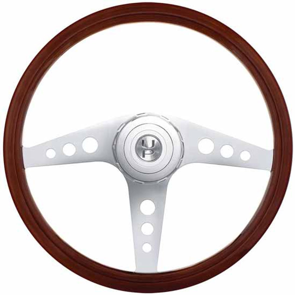 18 Inch GT Style Wood Steering Wheel W/ Hub & Horn Button Kit For 2006+ Peterbilt & 2003+ Kenworth Trucks