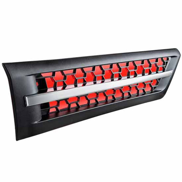 Hood Air Intake Grille W/ 96 Forward Facing Red LEDs, Passenger Side For 2018-2021 Freightliner Cascadia 126