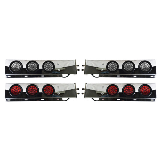 Stainless Steel Spring Loaded Rear Light Bars W/ 6 Rnd 4 Inch Lights & Chrome Bezels By Turnpike Truck Trim