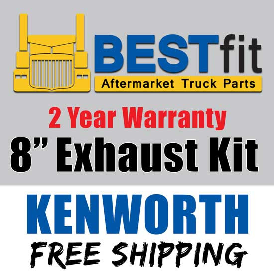 Chrome 8 Inch Exhaust Kit By BESTfit Fits Kenworth W900B/W900L Aerocab With 45 Inch Steps