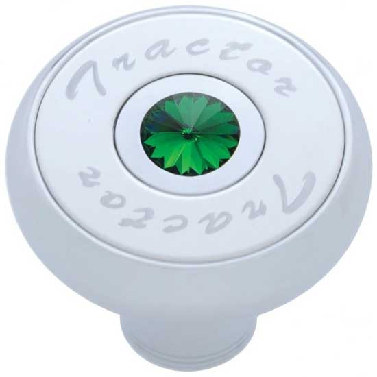 Chrome Tractor Deluxe Air Valve Knob W/ Green Crystal