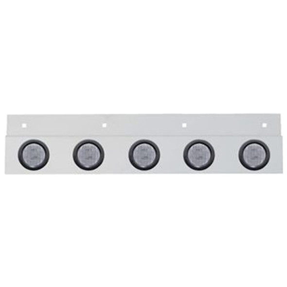 Stainless Steel Mud Flap Plate W/ Five 9 LED 2 Inch Round Lights & Grommets - Red LED/ Clear Lens