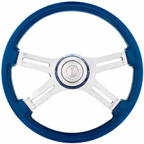 18 Inch Blue Steering Wheel W/ 4 Spokes & Blue Horn Bezel