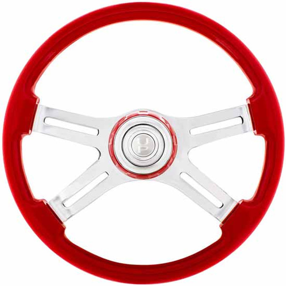 18 Inch Red Steering Wheel W/ 4 Spokes & Red Horn Bezel
