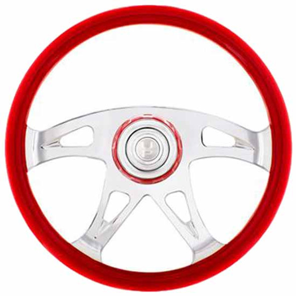 18 Inch Red Boss Style Steering Wheel W/ 4 Spokes & Red Horn Bezel