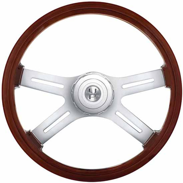 18 Inch 4 Spoke Wood Steering Wheel W/ Hub & Horn Button For Kenworth, Peterbilt