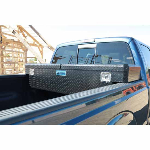 Merritt Aluminum Extra Deep Diamond Plate Crossbody Box, 19 X 20 X 70, Double Door, Satin Black, For Full Size Truck