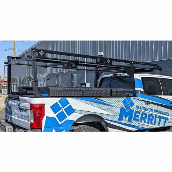 Merritt Aluminum 12 Foot Textured Black Ladder Rack W/ 56 Inch Wide Loading Area For Standard Cab Trucks With Long Bed
