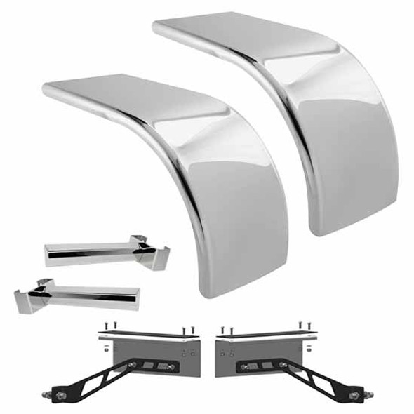 Hogebuilt 72 Inch 304 Stainless Steel Low Rider Half Fender Kit  For Peterbilt W/ Air Trac Suspension With 22.5 Inch Tires Hogebuilt 72 Inch 304 Stainless Steel Low Rider Half Fender Kit  For Peterbilt W/ Air Trac Suspension With 22.5 Inch Tires
