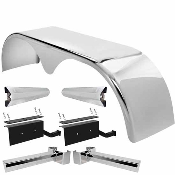 Hogebuilt 105 Inch 304 Stainless Steel Teardrop Full Fender Kit For Peterbilt W/ Air Trac Suspension