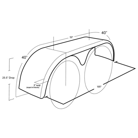 Hogebuilt 105 Inch 304 Stainless Steel Teardrop Full Fender Kit For Peterbilt W/ Air Trac Suspension & 24.5 Inch Tires