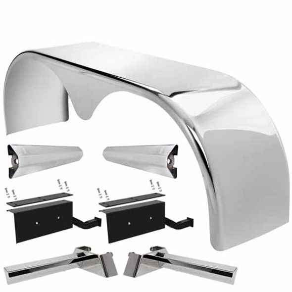 Hogebuilt 105 Inch 304 Stainless Steel Low Rider Teardrop Full Fender Kit For Peterbilt W/ Low Air Leaf Suspension