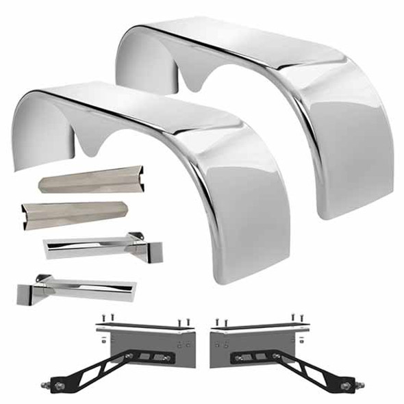 Hogebuilt 105 Inch 304 Stainless Steel Low Rider Teardrop Full Fender Kit  For Peterbilt W/ Air Trac Suspension & 24.5 Inch Tires Hogebuilt 105 Inch 304 Stainless Steel Low Rider Teardrop Full Fender Kit  For Peterbilt W/ Air Trac Suspension & 24.5 Inch Tires