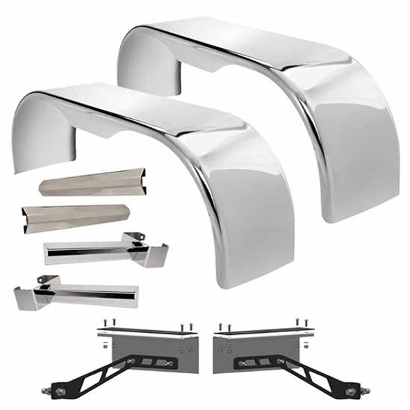 Hogebuilt 105 Inch 304 Stainless Steel Low Rider Flanged Full Fender Kit For Peterbilt 2004 - Older W/ Low Air Leaf Suspension Hogebuilt 105 Inch 304 Stainless Steel Low Rider Flanged Full Fender Kit For Peterbilt 2004 - Older W/ Low Air Leaf Suspension