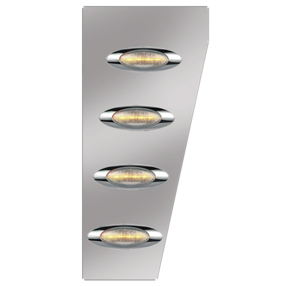 SS Standard Cowl Panels W/ 8 M1 Millennium Amber/Clear LEDs  For Peterbilt - Pair