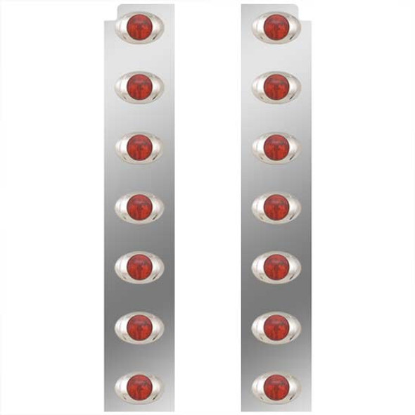 Stainless Steel Rear Air Cleaner Light Panels W/ 14 P3 Red LED Lights For Peterbilt 379, 388 & 389