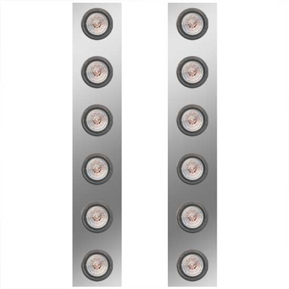 Stainless Steel Rear Light Panels For 13 Inch Air Cleaner W/ 2 Inch Red LEDs - Pair For Peterbilt 378, 379, 388, 389